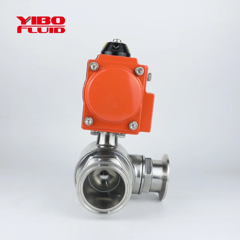 
food grade Sanitary Stainless Steel Pneumatic 3 way clamp Ball Valve With Spring Actuator aluminum pneumatic T way ball valve 