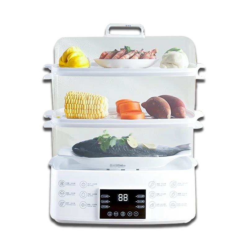 12L 3 Tiers Large Capacity 60 Minutes Mechanical Timer Electric Food Steamer
