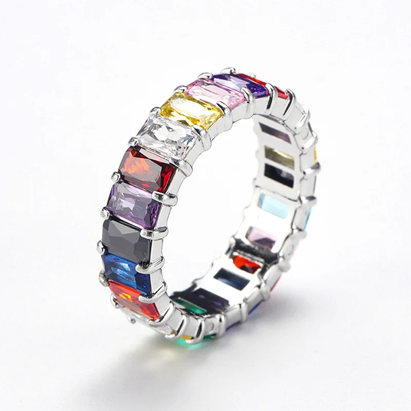 New French Simplicity Light Luxury Minority Colorful Multicolor Zircon Titanium Steel Ring Personality All-match