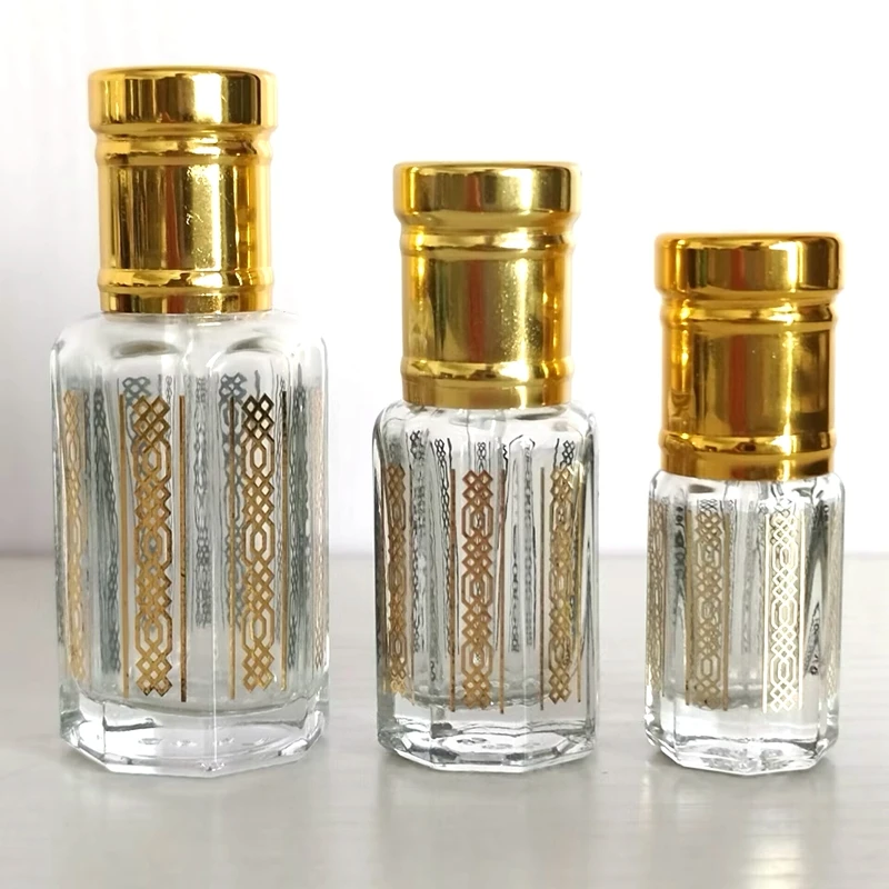 3 мл 6 12 арабского Дубая золотого стекла пустые флаконы для духов индийское масло восьмиугольный флакон эфирного масла
