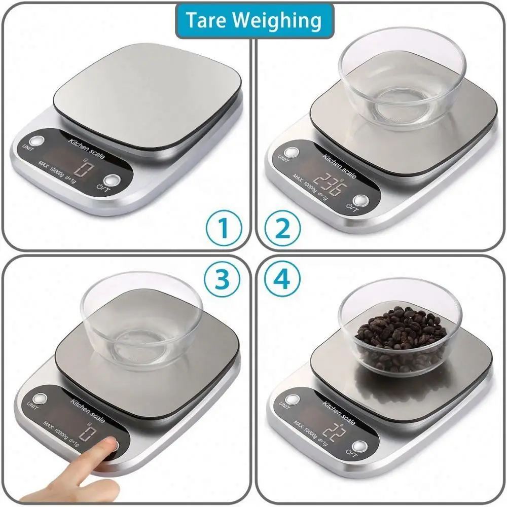  10KG LCD Portable Electronic Kitchen Weighing Scales Household Multifunction Stainless Steel Digital