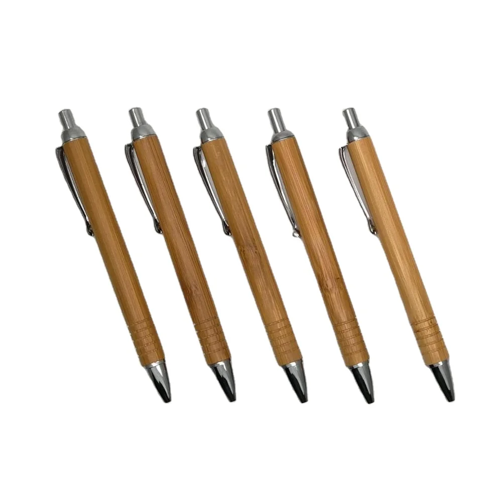 Eco friendly High Quality Cute Wholesale Promotional Bamboo ballpen with metal clip logo customized stationery
