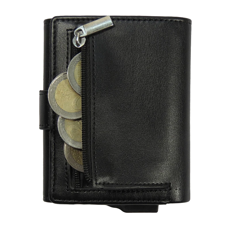 Slim Thin Case Aluminum Minimalist Anti Theft Wallet Credit Card Holder Auto Eject Wallet with Zipper Coin Pocke Credit PU Woman