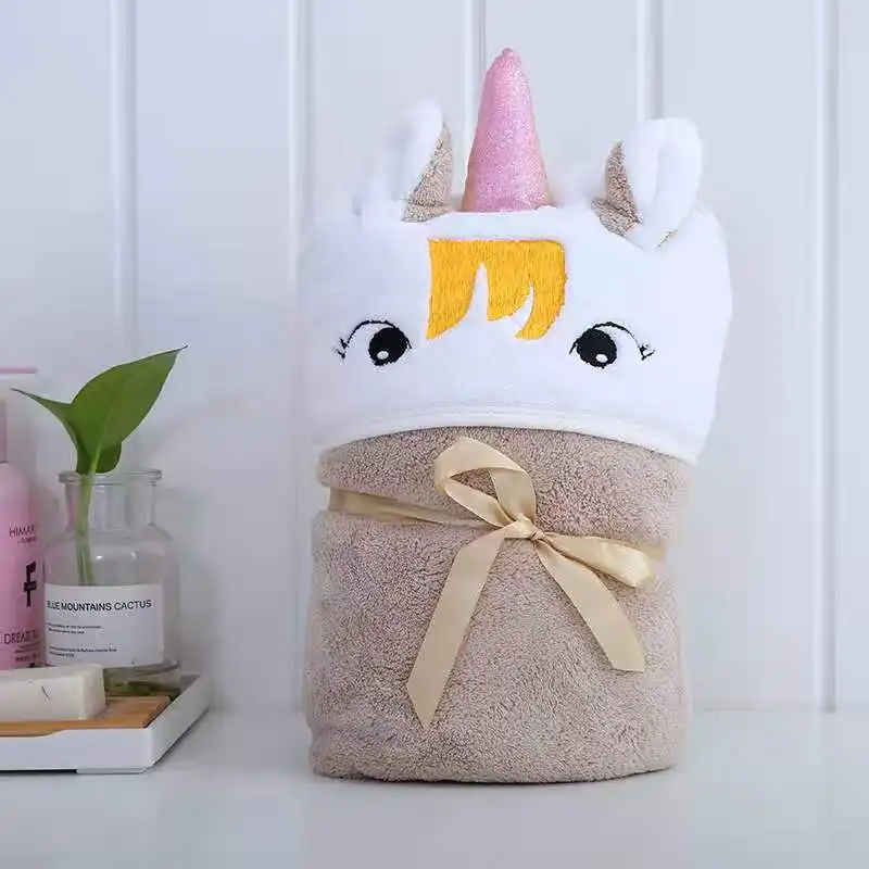 
Very soft microfiber blanket unicorn bath towel with hood for kids or baby 