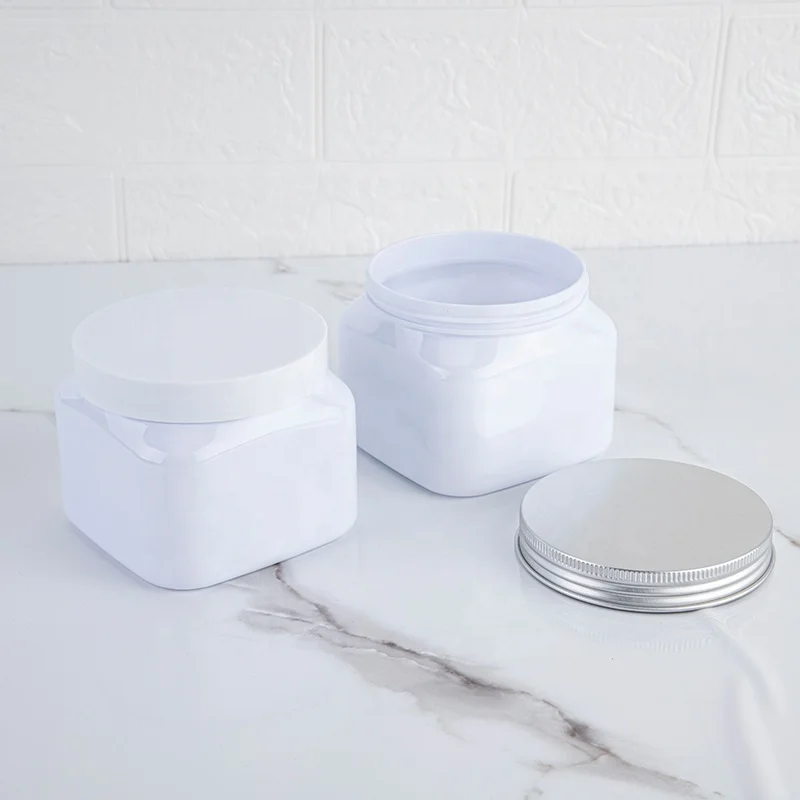 450G Square Empty Container PET White Cream Jars Packaging Plastic Cosmetic Face Cream Jar