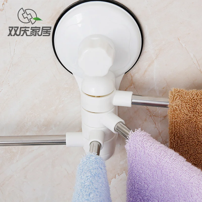 Wall-Mounted 4 Bar Hanger Double Suction Cup Towel Rack Wall Mounted Bathroom Dryer Rack Clothes and Towels