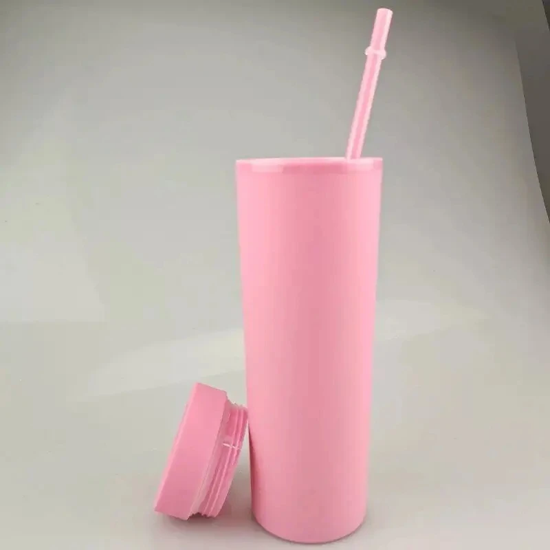 Personalized Promotional Double Wall Plastic Stadium Cup Gift Water Bottle Plastic Acrylic Skinny Tumbler Matte