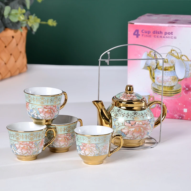 Luxury  Porcelain Coffee Tea Set Gold Decor Ceramic Tea Pot and Cup Five set European style coffee tea sets
