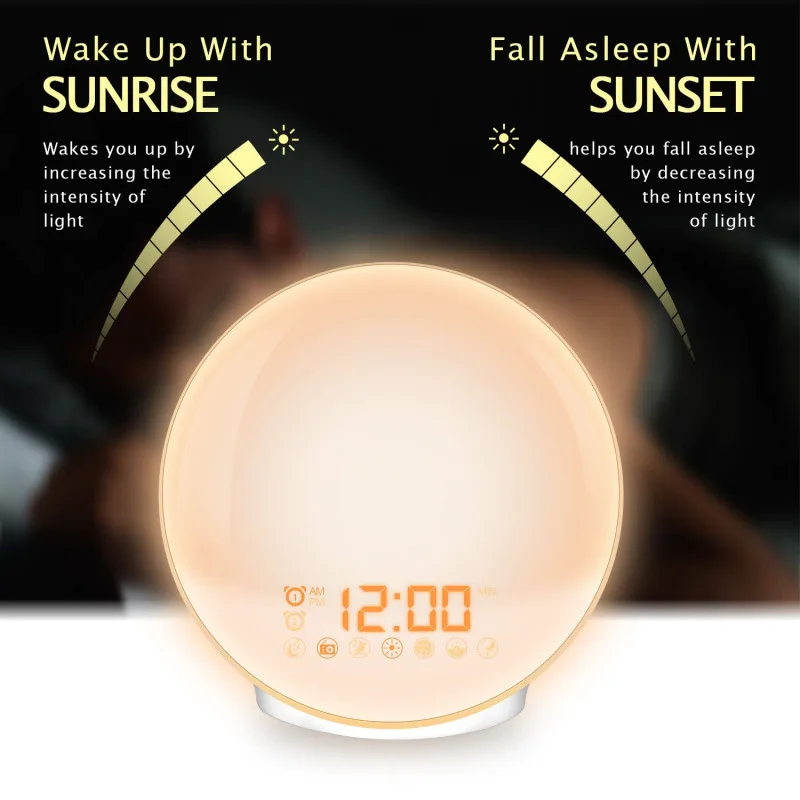 
App Wifi voice control wake up light 7 Colors Night Light alarm clock with radio 