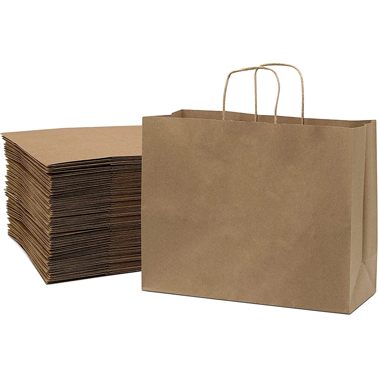 16x6x12 Inches Merchandise Bulk Large Coat Outfit Packing Gift Shopping Blank Paper Bags with Hand Length Handles