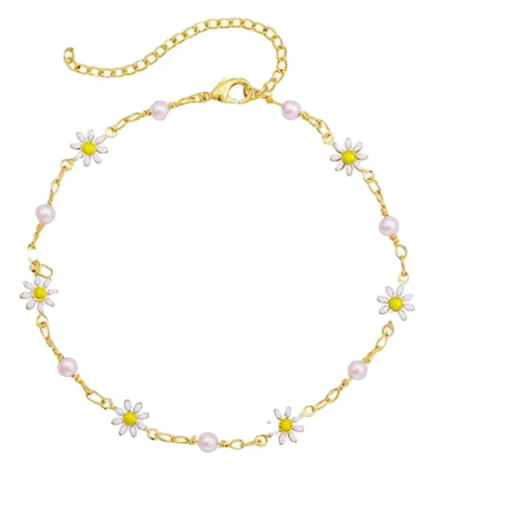 New Fashion Daisy Ankle Bracelet Ankle Decoration Summer Beach Daisy Pearl Anklets for Women
