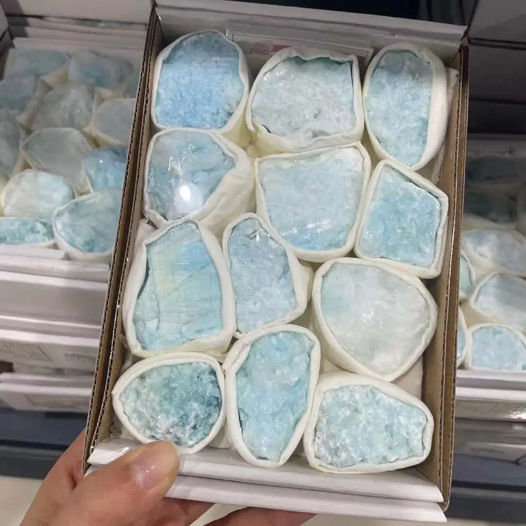 Natural crystal blue aragonite raw rough quartz box specimen fengshui healing folk crafts stone for