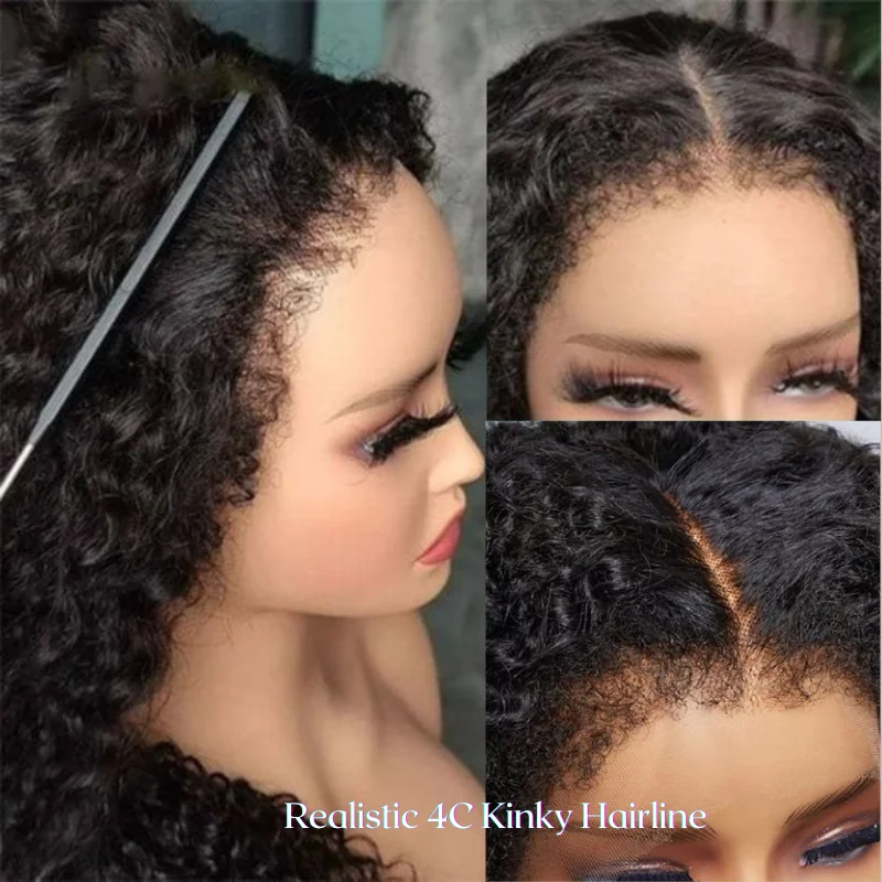 Wholesale Cheapest HD Glueless Lace Frontal Double Drawn Natural Raw Peruvian Human Hair Kinky Curl Front Wig For Black Women