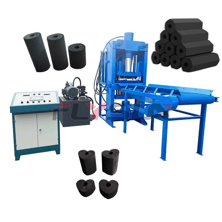 FlySun Industrial Electric Hemp Palm Olive Waste Charcoal Round and Cube Shisha Bread Shape Charcoal Briquette Making Machine