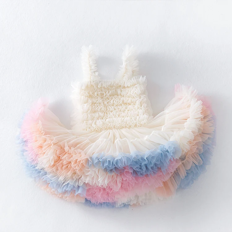 Children girls rainbow tutu dress party princess pettiskirt press ball gown dance wear set suit clothes ruffles tulle dresses