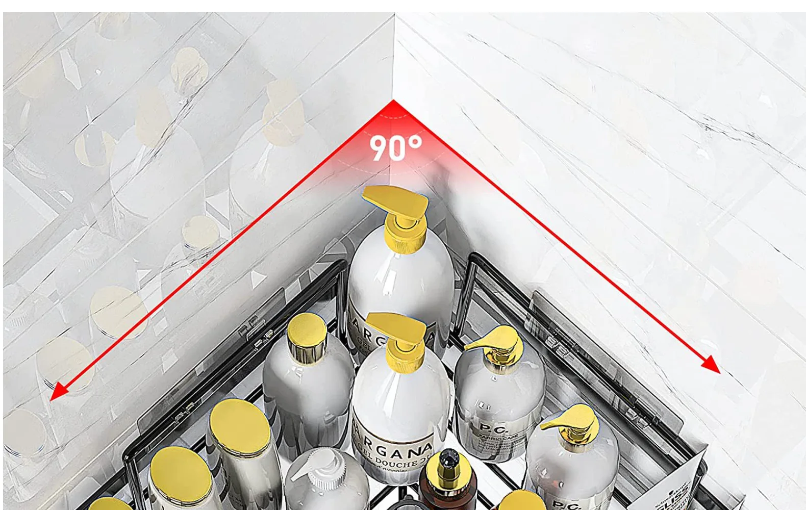 No-Drilling Wall Mounted Bathroom Stainless Steel Shelf Organizer with Two Hooks Bathroom Shower Caddy