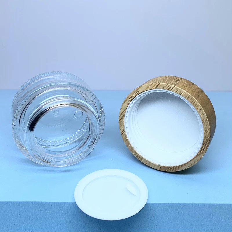 Eco Friendly 100g Cosmetic Jars Eye Cream Wood Lid Container Glass Skin Care Face Cream Packaging Jar with Bamboo Lid