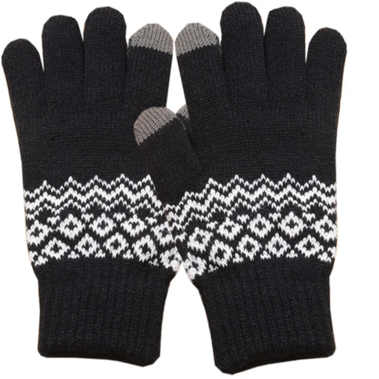 Winter velvet  thick warm jacquard gloves knitted warm outdoor touch screen gloves