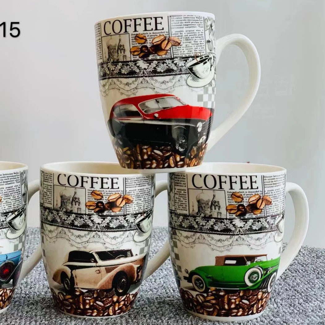 Wholesale Vintage Personalized Printed Porcelain Drinking Tea Cup Custom Logo Ceramic Coffee Mug For Promotional Gift