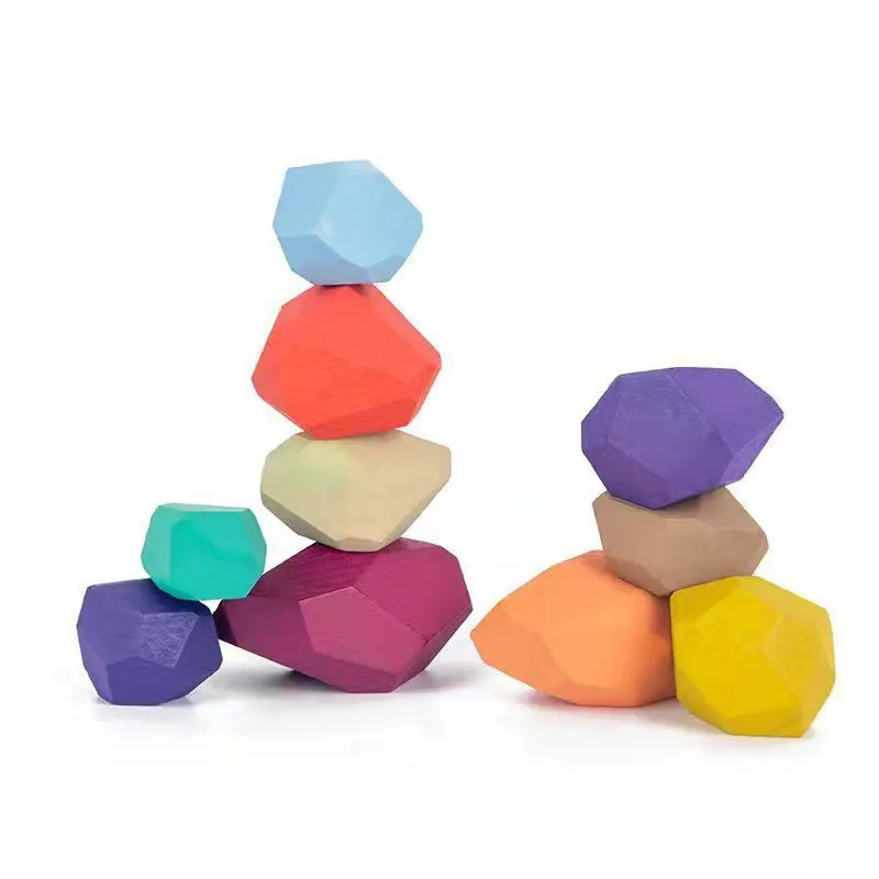 Building toys muti-colored wooden Blocks Montessori Rainbow Stone Set Creative Wooden Balancing Building Blocks