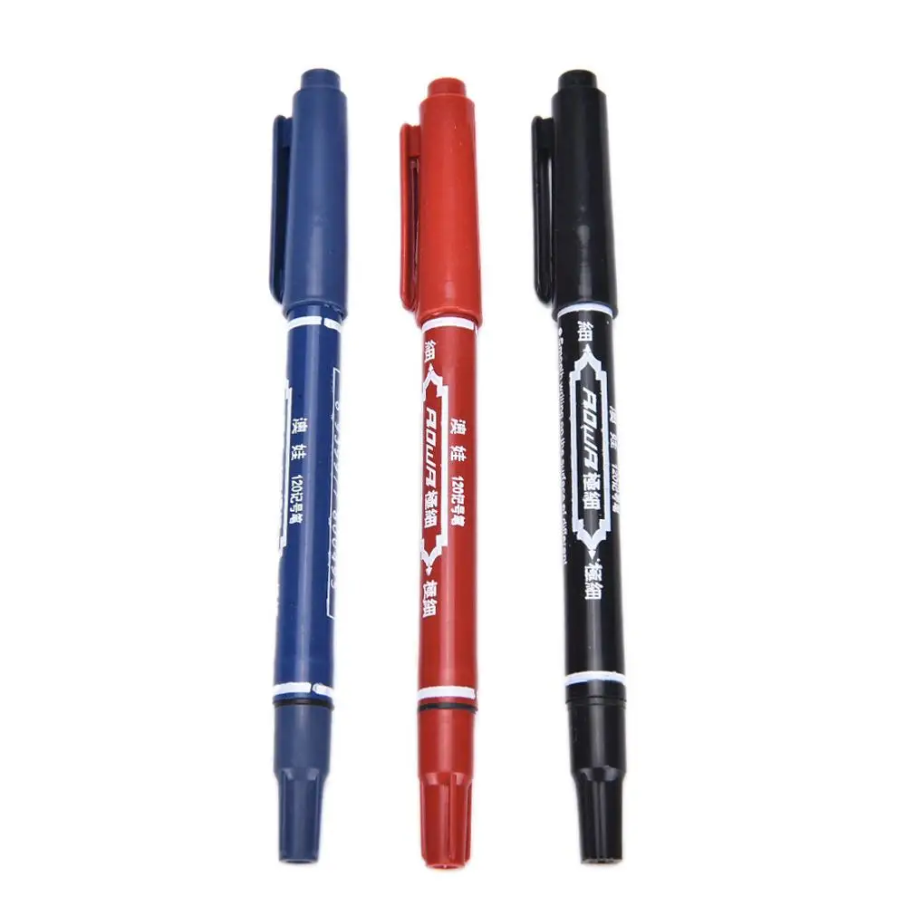1PC 3 Colors Quick-drying Writing Pens Twin Tips Doubled Headed Hook Line Permanent Paint Marker Pen For CD DVD Media Disc