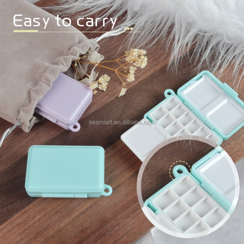 New Design 12 Grids Mini Plastic Portable Watercolor Painting Palette Box Travel Paint case