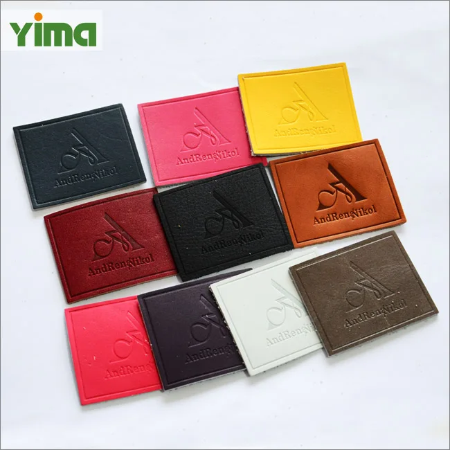 Custom LOGO jeans hat PU label tag embossed stamp printing jeans real leather label patch with metal for clothing