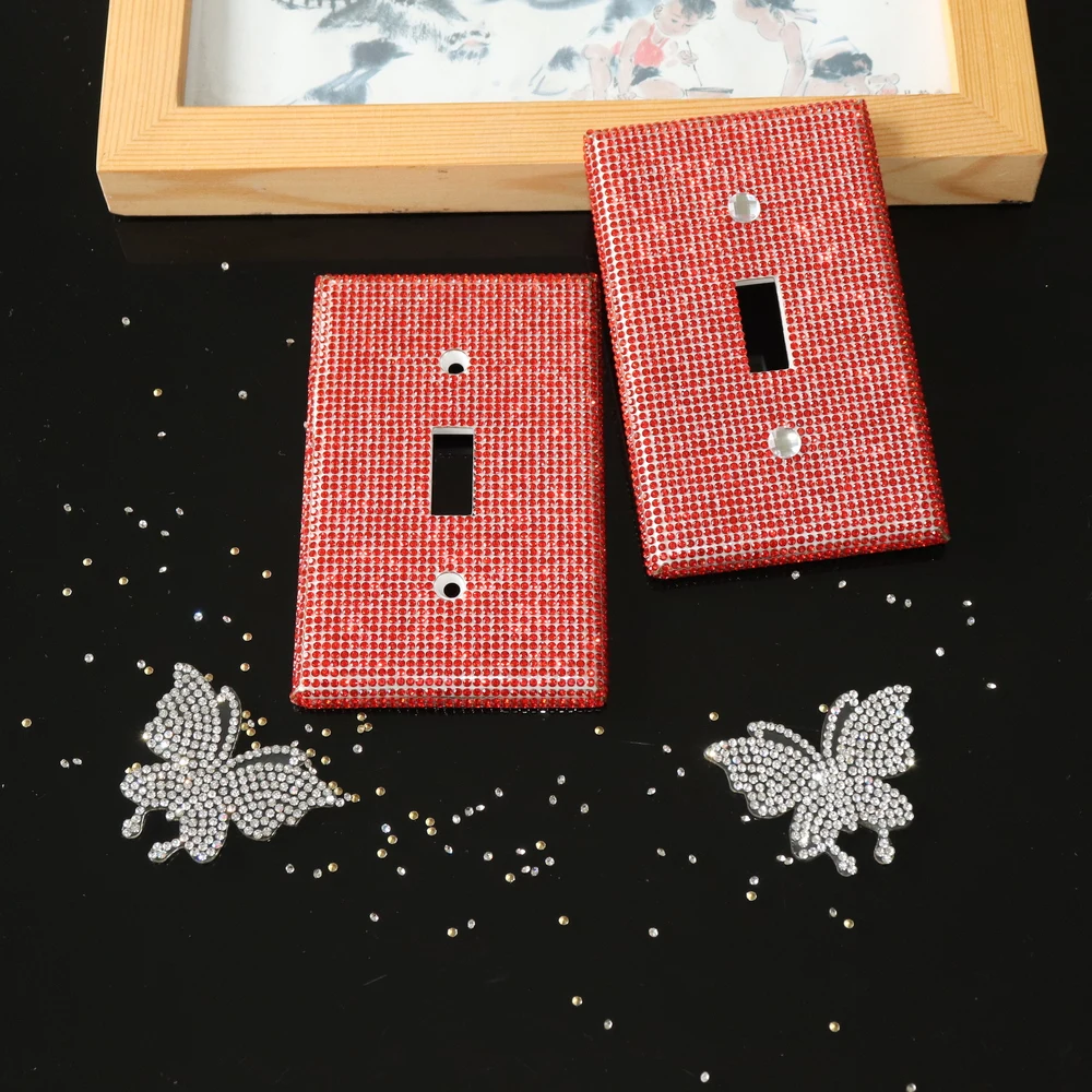 Bling Fashion Outlet Protective Crystal Diamond Rhinestones Wall Plate Panel 1 Gang Toggle Light Decorative Socket Switch Covers