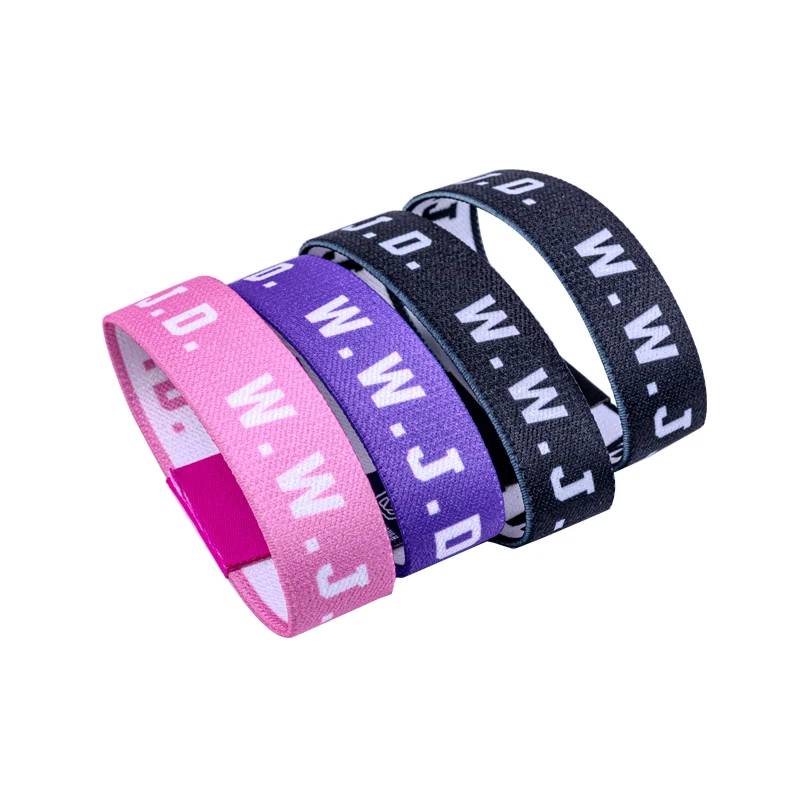 Factory Custom W.W.J.D. Letter Jacquard Print Wrist Band Bracelet Webbed Woven Adjustable  Promotional Elastic Wristbands