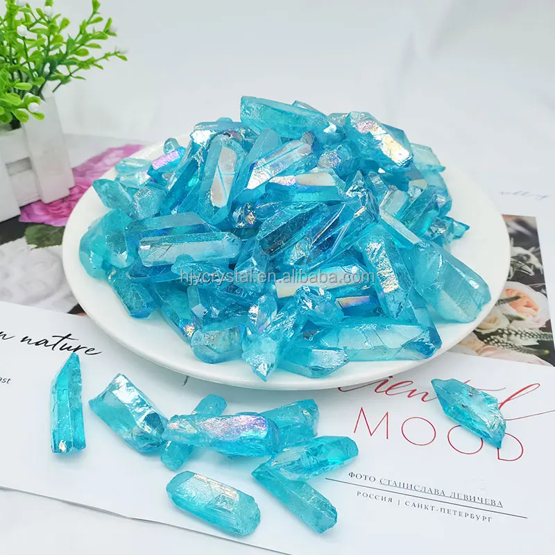 Wholesale Natural Electroplated Titanium Aura Crystal Tower Angel Aura Clear Quartz Point