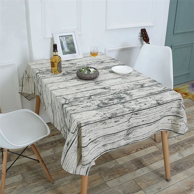 Modern Simplicity Gray Wood Grain Printing Style Rectangular Anti-Static Desk Dining Table Linen Table Cloth//