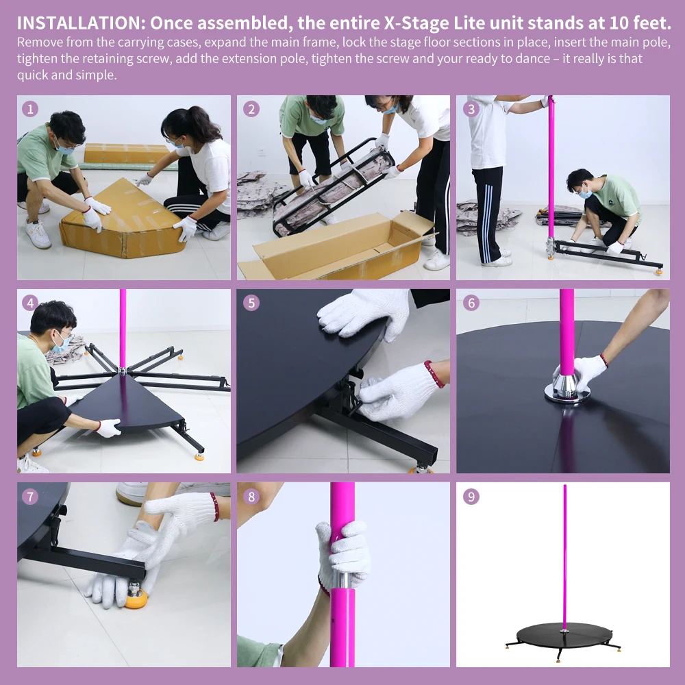 Stripper Pole Stage Pink Silicone Pole Spinning Static Pole Dance Stage
