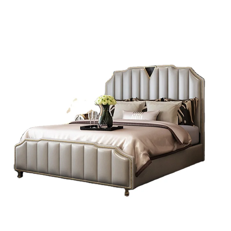 Modern leather king size bedroom furniture 1.8m light luxury bed gas lift storage bed