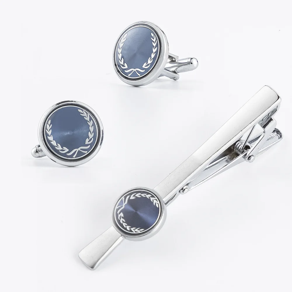 PDANY Custom Mens Tie Pin Cufflinks Blue Crystal Circular Classic Tuxedo Shirt Cufflinks Tie Clip Set for Men Business Wedding