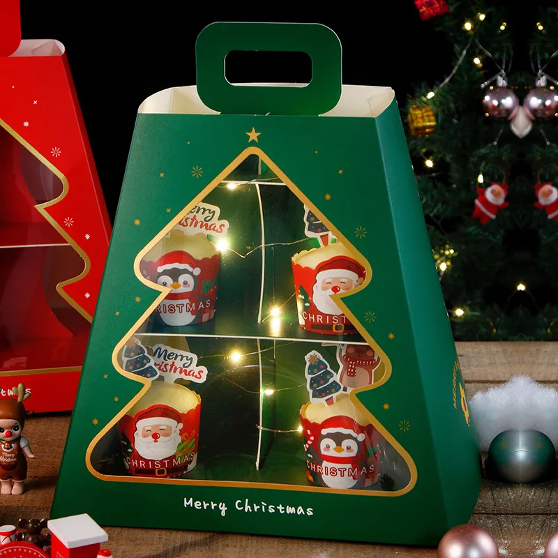 Christmas Baking Cupcake Packaging Box Cupcake Double Trapezoid Tower Dessert Table Gift Packaging Paper Box without Led Cupcake
