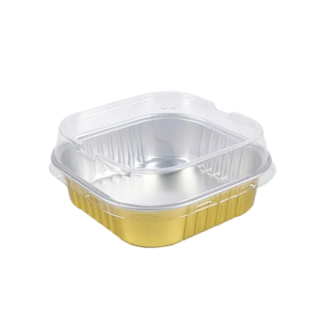 China manufacturer food packaging foil tray gold square 300ml aluminium foil fast food containers smooth wall foil container