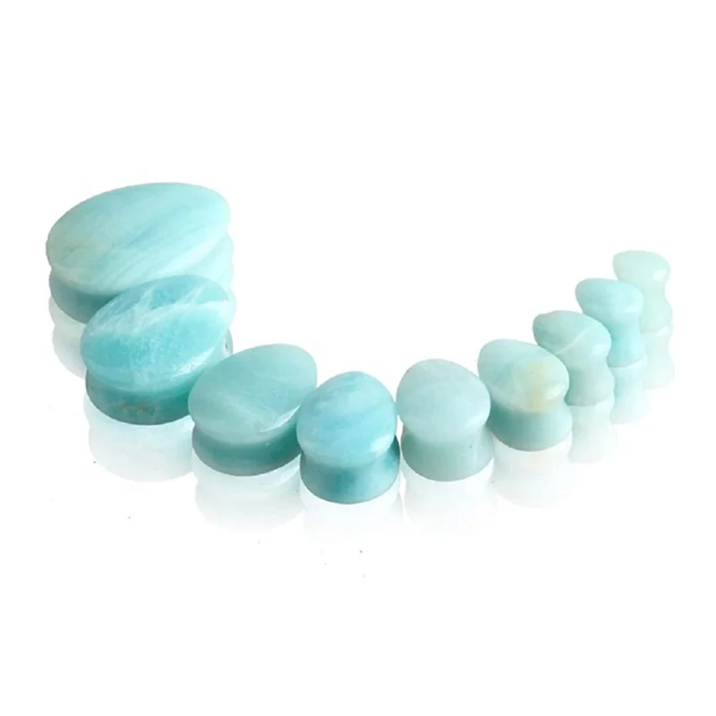 Amethyst Amazonite Teardrop Oval Ear Tunnels Organic Stone Expander Ear Plug Tunnel  Piercing Jewelry Set