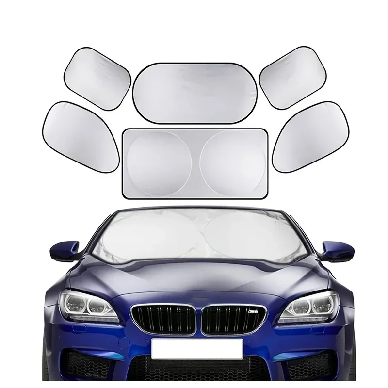 6pcs/Set Car Windshield Sunshade for Side Windows Protection From Sun UV Rays & Heat with Storage Pouch Window Sun Blocker
