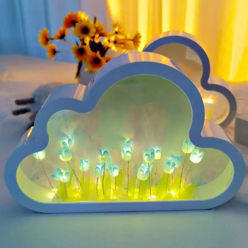 Tulip Night Light Mirror 2 in 1 Handmade Tulip Night Light& Mirror Forever Cloud Mirror Tulips