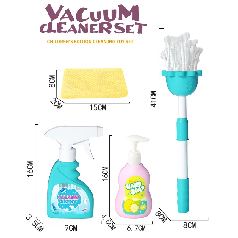 Lucky Toys Funny Play Cleaning Vacuum Cleaner Set Kids Pretend Home Household Toy With 9 PCS