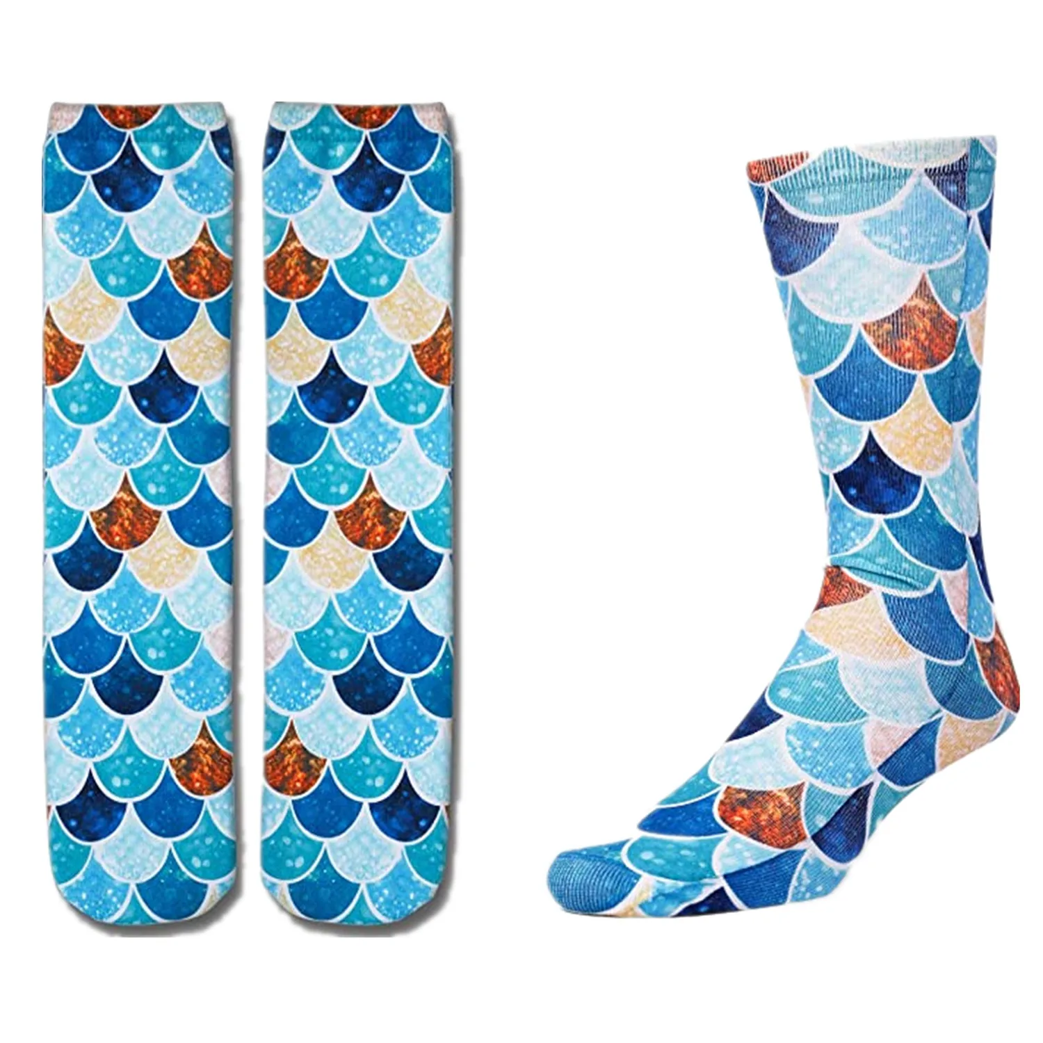 
Mermaid Pug Golden Retriever 3D Print Blank Sublimation Socks Women Crew Sock Customizable Socks 