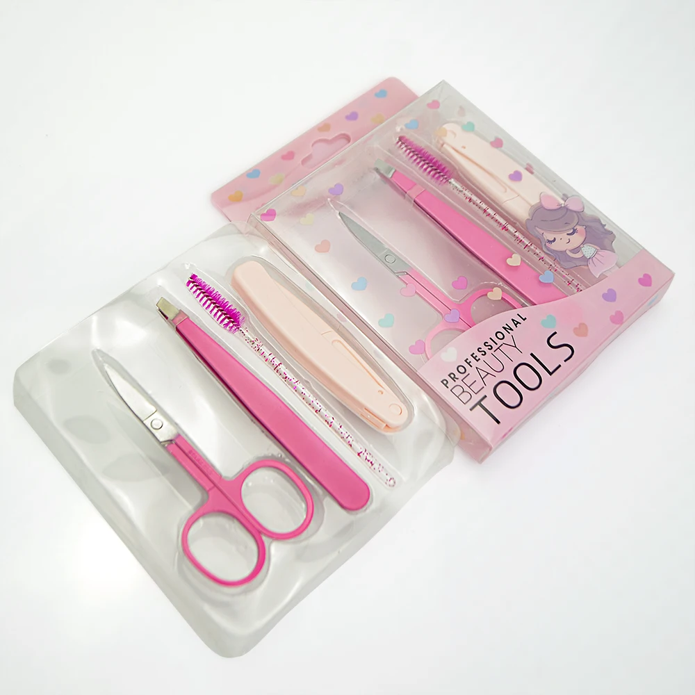 Wholesale Eyebrow Razor Lashes Brush Eyebrow Tweezers Scissors 4 PCS Eyebrow Trimming Kit