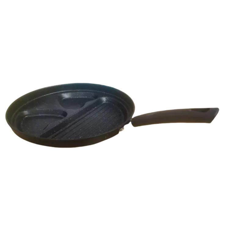 Hot Sell Fried Eggs Bacon Steak Stainless Steel Insulated Handle Maifan Stone Material Heart Shape Three Hole Frying Pan