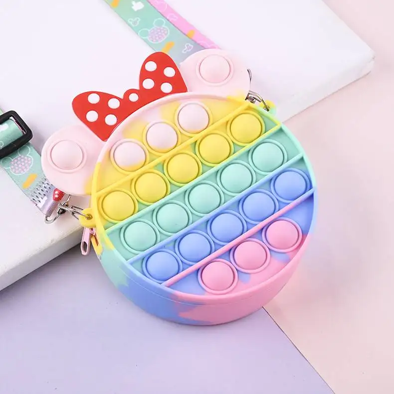 Mini Mickey & Minnie Kids Silicone Shoulder Crossbody Messenger Push Bubble Dimple Anti Stress Sensory  Pop Fidget Bag Purse