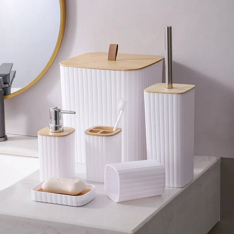 Plastic Bathroom Accessories 6 Pieces set modern Luxury Washroom Toilet Bathroom Sets For Home