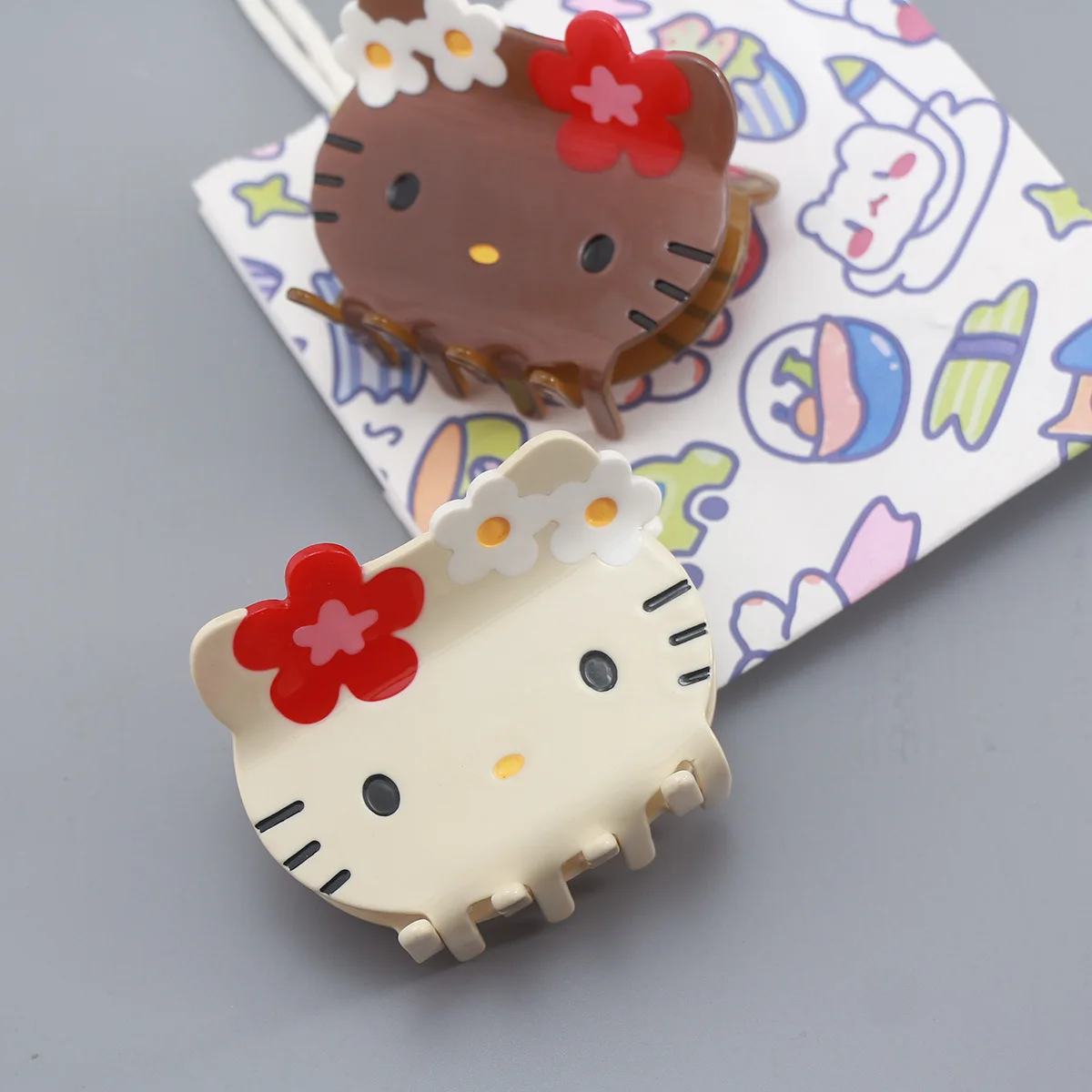 Customized Popular Anime Cat Claw Clip Cellulose Acetate Cute Hello Kitty Branded Hair Clips Wholesale Hair Clamp Clip