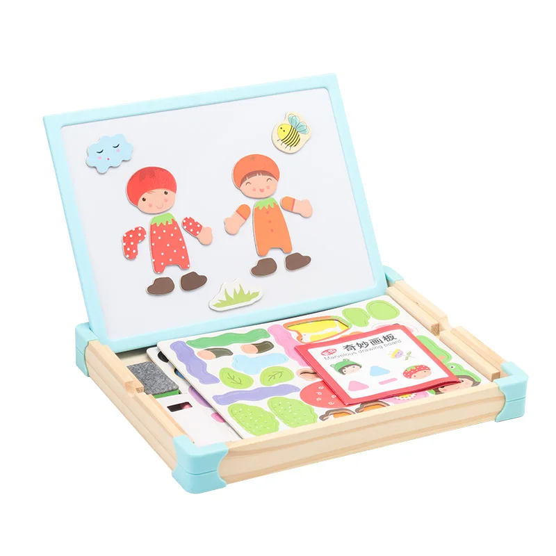 New digital drawing writing board 3D creative wooden magnetism blackboard whiteboard Wonderful puzzle game For kids unisex