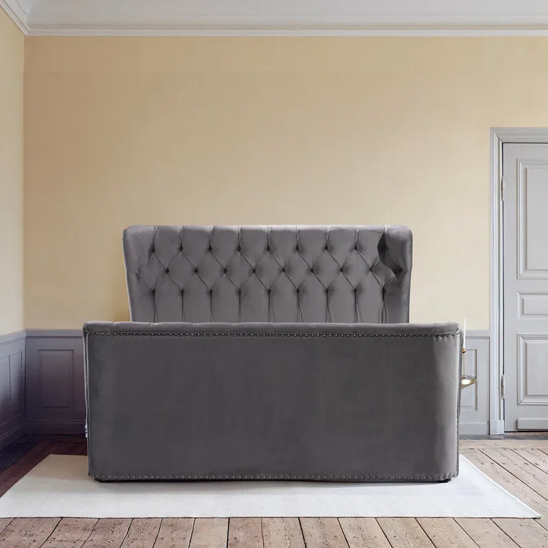 Темно-серая тканевая мягкая Современная двуспальная кровать