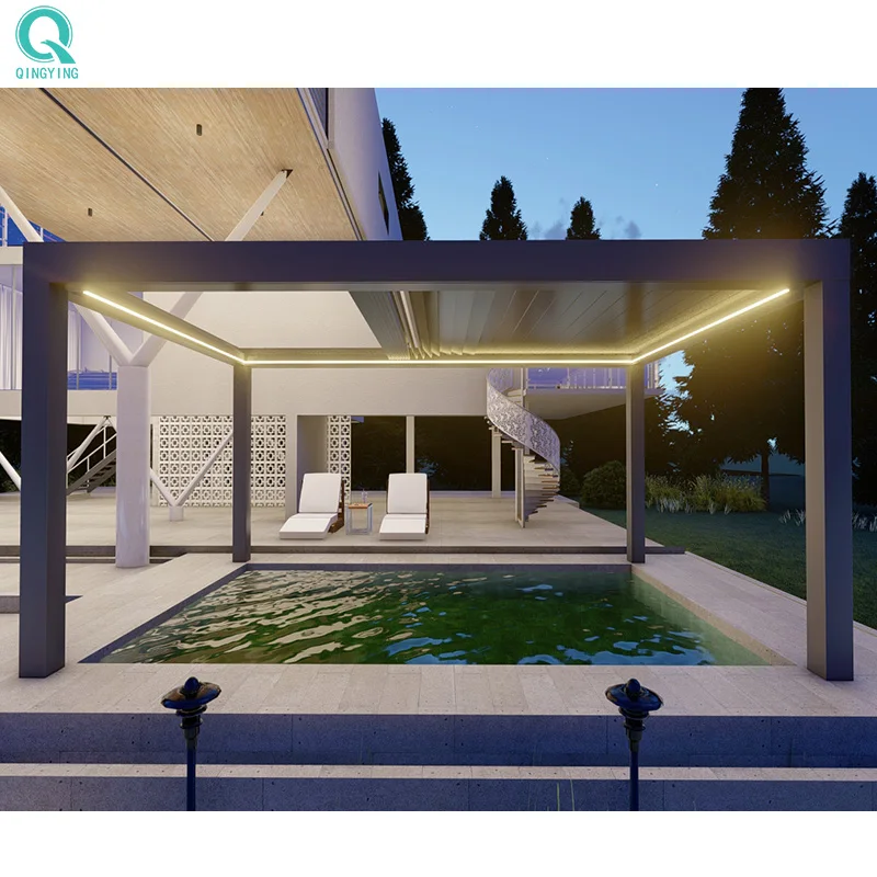 Removable folding roof gazebo system waterproof motorised opening closing aluminium louvered electric retractable pergola roof