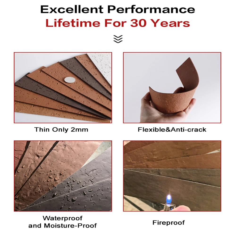 Easy install thin light weight flexible stone brick look wall tile for wall cladding soft stone wall panel brick tile